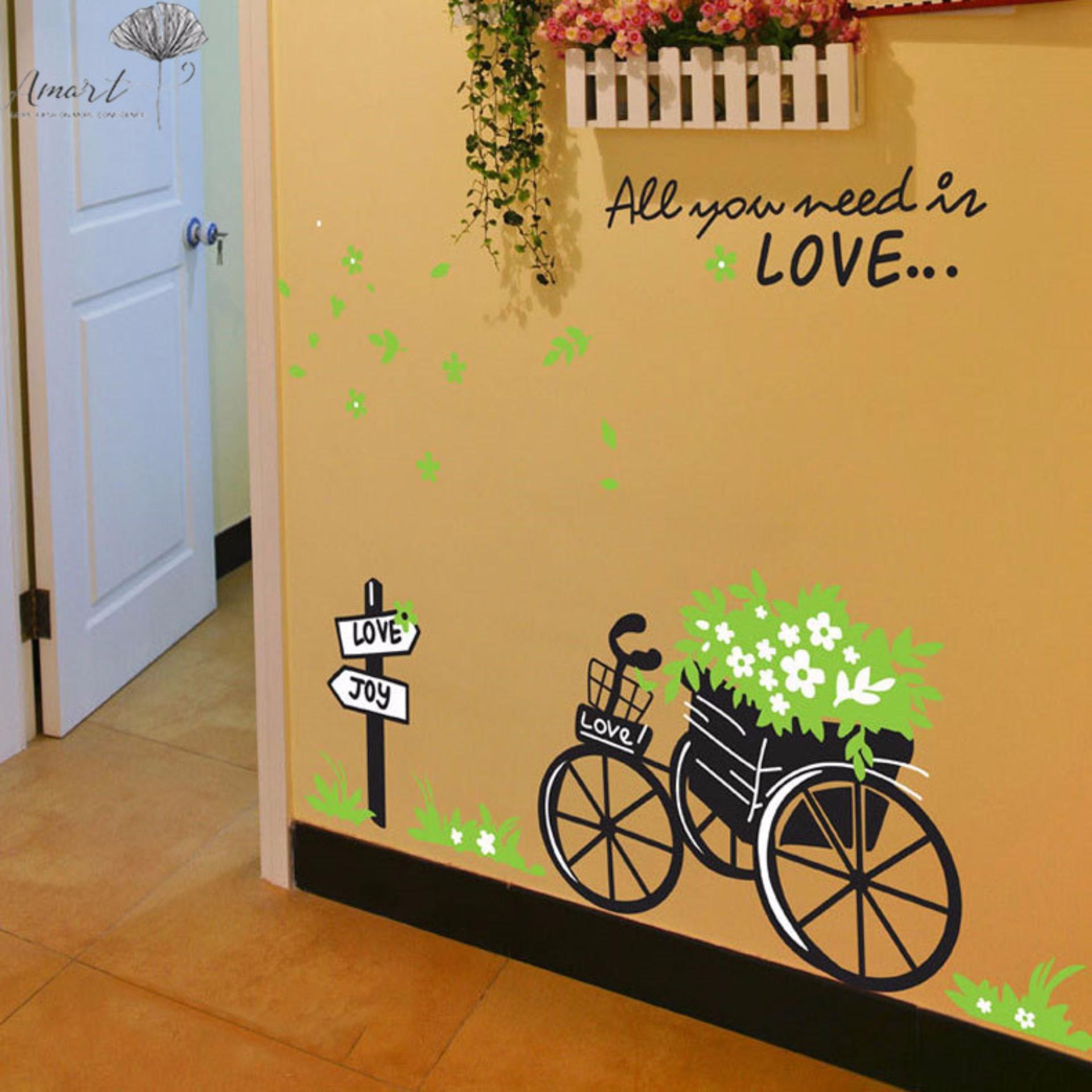 Decal dán tường Cửa sổ thác nước và xe đạp xanh - HP352