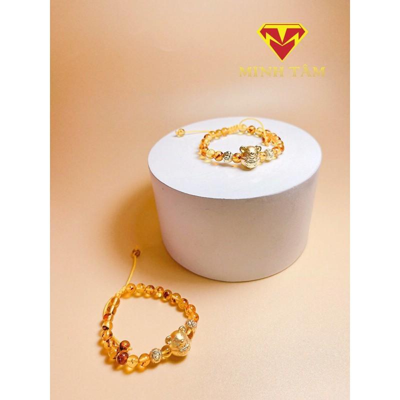 Vòng tay hổ phách con giáp Chuột bạc mạ vàng cho bé Minh Tâm Jewelry