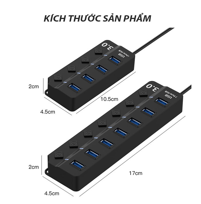 Bộ Chia Cổng USB 3.0 Hub 4 / 7 Cổng USB 3.0 Có Công Tắc H005 Kiếu Dáng nhỏ gọn giao hàng nhanh