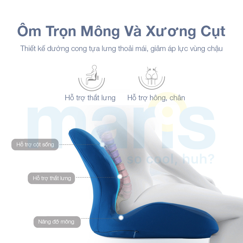 Đệm Gối Tựa Lưng &amp; Lót Ngồi Văn Phòng Maris MR-601 Chống Trĩ, Bảo Vệ Cột Sống, Định Hình Dáng Ngồi