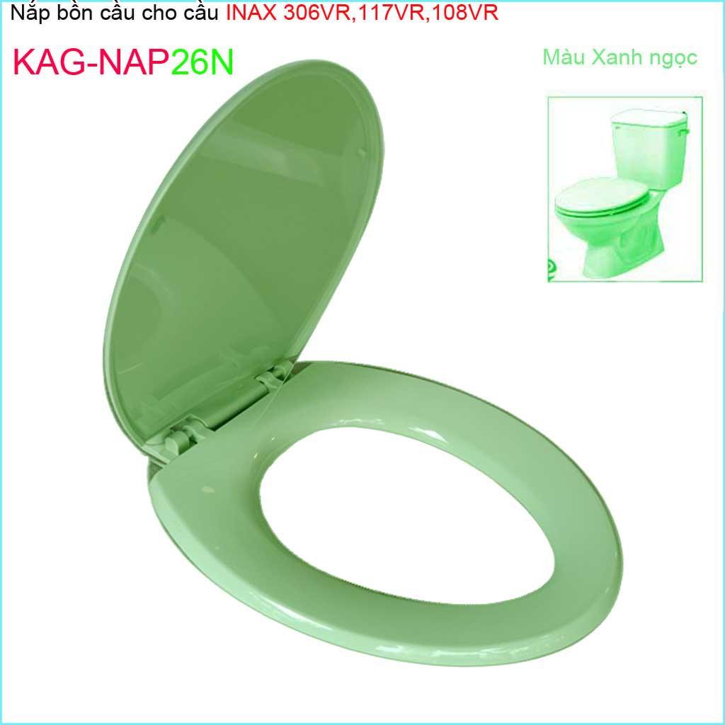 Nắp đậy bồn cầu Inax KAG-NAP26N cho C117, C306, C108, nắp bồn cầu 2 khối nhựa XANH NGỌC dày bóng đẹp