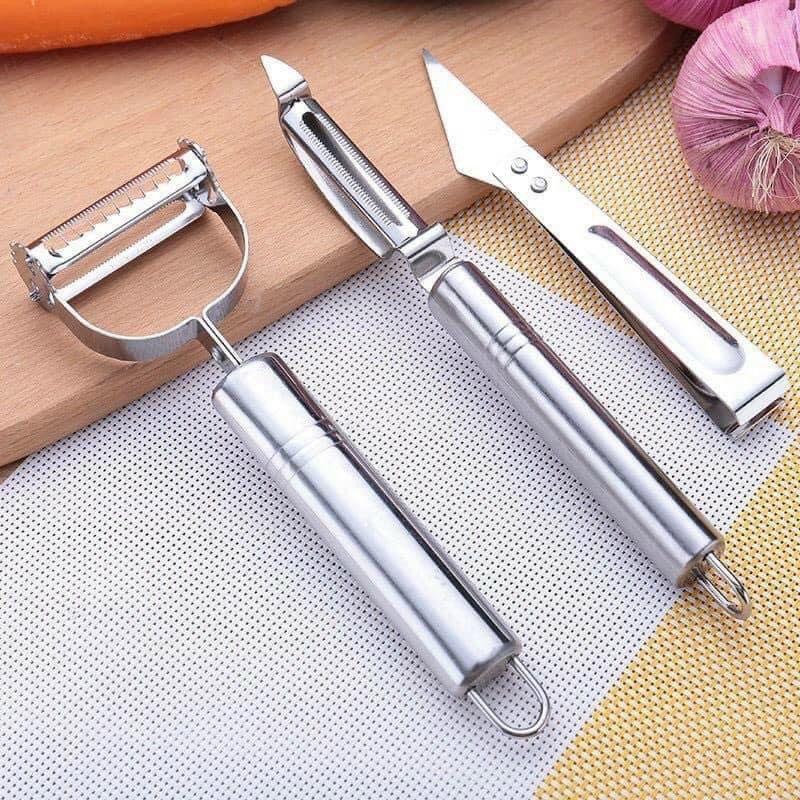 Bộ 3 Dụng Cụ Nạo Gọt Rau Củ Quả Đa Năng - 2 Lưỡi, 1Lưỡi, Kẹp Nhổ Lông Gà