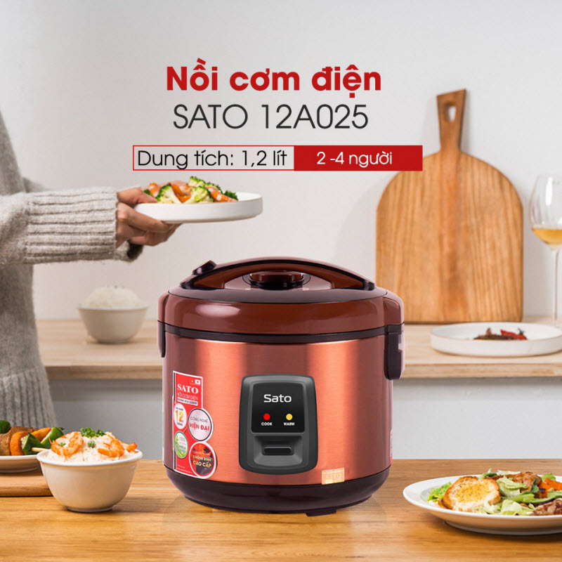 Nồi cơm điện 1.2L SATO 12A025 - Dung tích 1.2 lít phù hợp sử dụng cho 2 - 4 người - Miễn phí vận chuyển toàn quốc - Hàng chính hãng