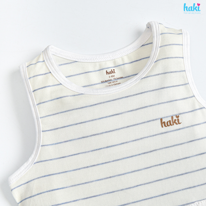 Bộ body đùi sát nách kẻ, túi ốp cho bé vải sợi tre cao cấp BB046, romper cho bé, set body bé sơ sinh hàng chính hãng HAKI