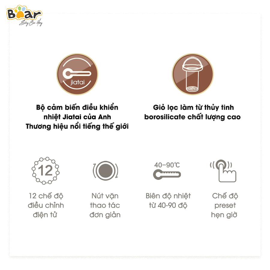 Máy Pha Trà Bear 12 Chế Độ Khử Clo An Toàn Đa Năng Chưng Yến, Pha Sữa, Hâm Sữa Cho Bé - Sube011-Hàng Chính Hãng
