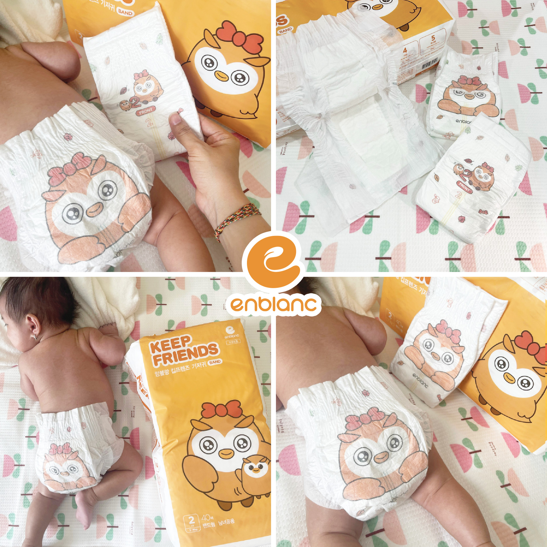 Combo 2 Bịch Tã Dán Hàn Quốc ENBLANC KEEP FRIENDS Cho Bé Size S 40 Miếng (3-8kg) Mỏng Nhẹ, Chống Tràn, Thấm Hút Nhanh