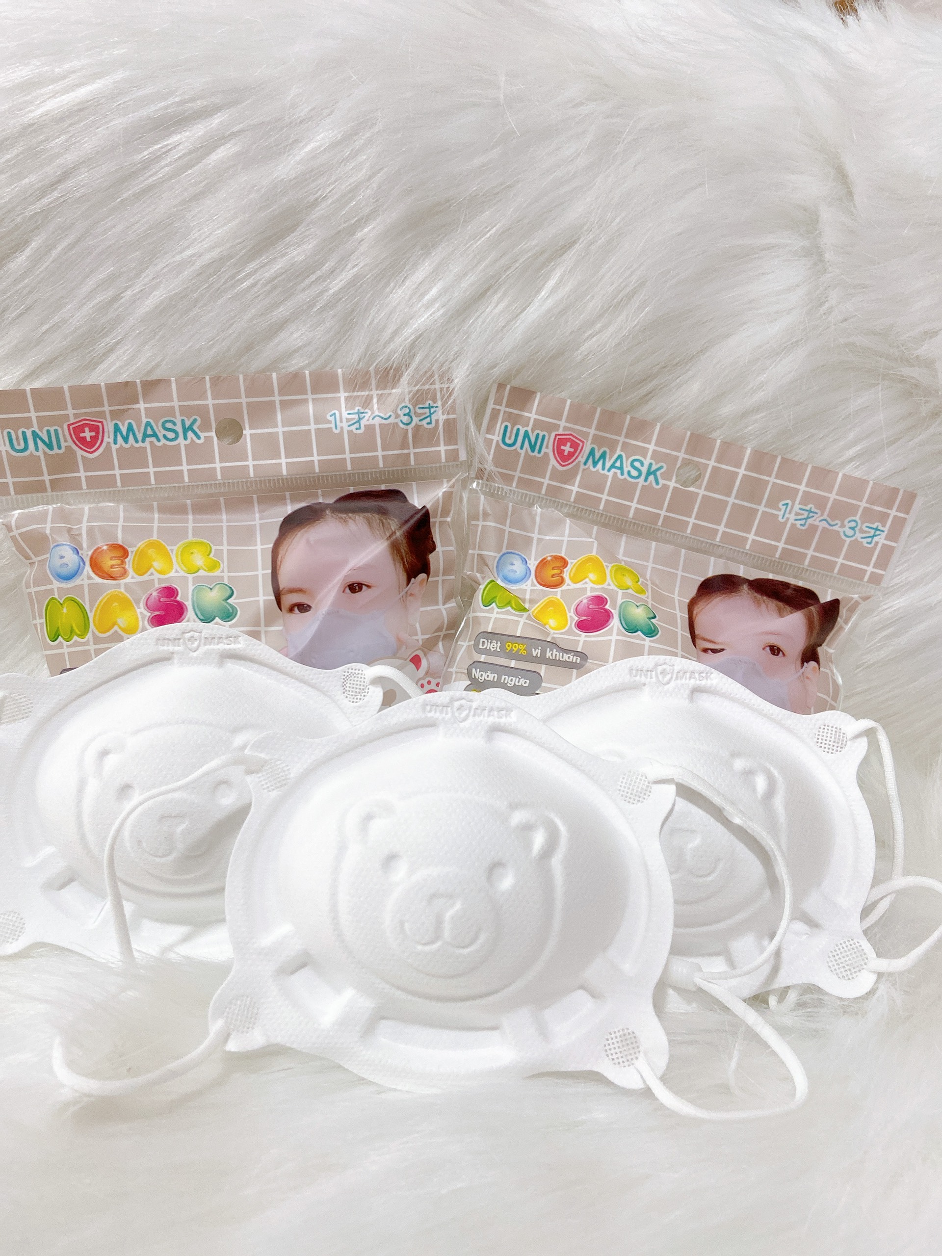 Set 3 chiếc Khẩu trang 3D hình gấu Uni Mask cho bé sơ sinh từ 0-3 tuổi hàng Việt Nam