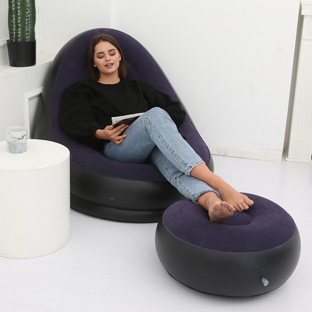 3x Portable Air Inflatable Stool Ottoman Chair For Fishing Bedroom Dark Blue