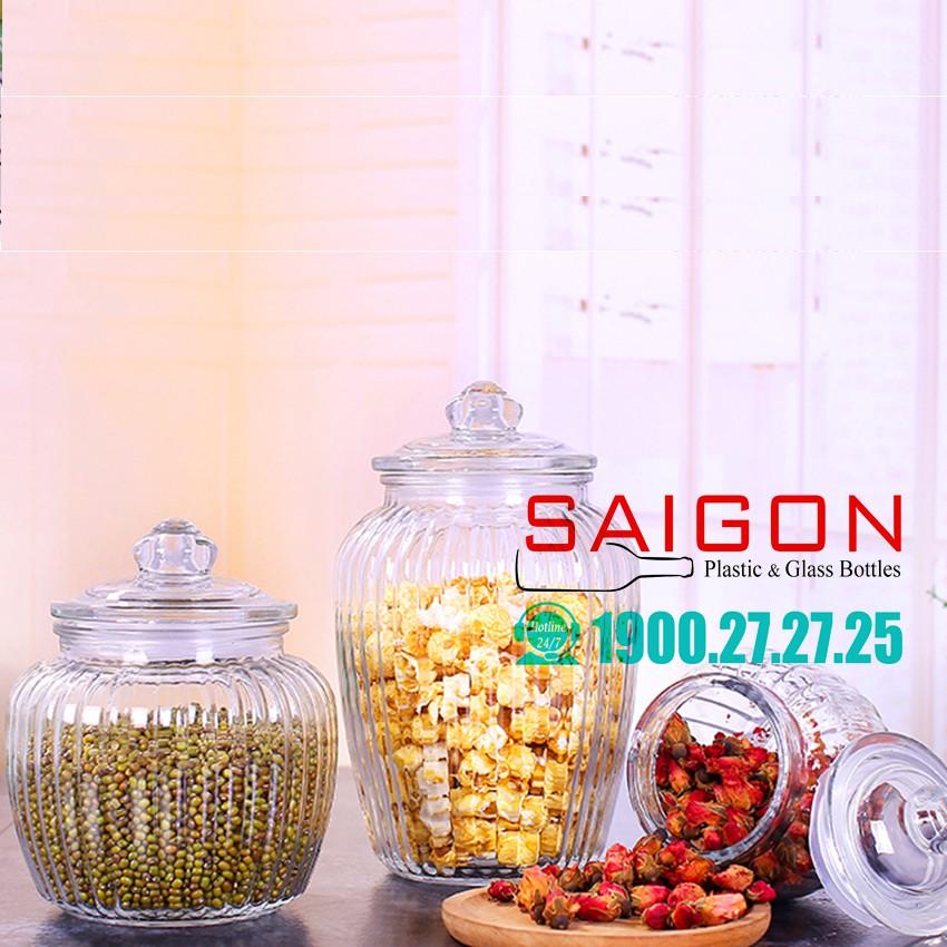 Hũ Thủy Tinh Sọc Nắp Thủy Tinh Đựng Thực Phẩm