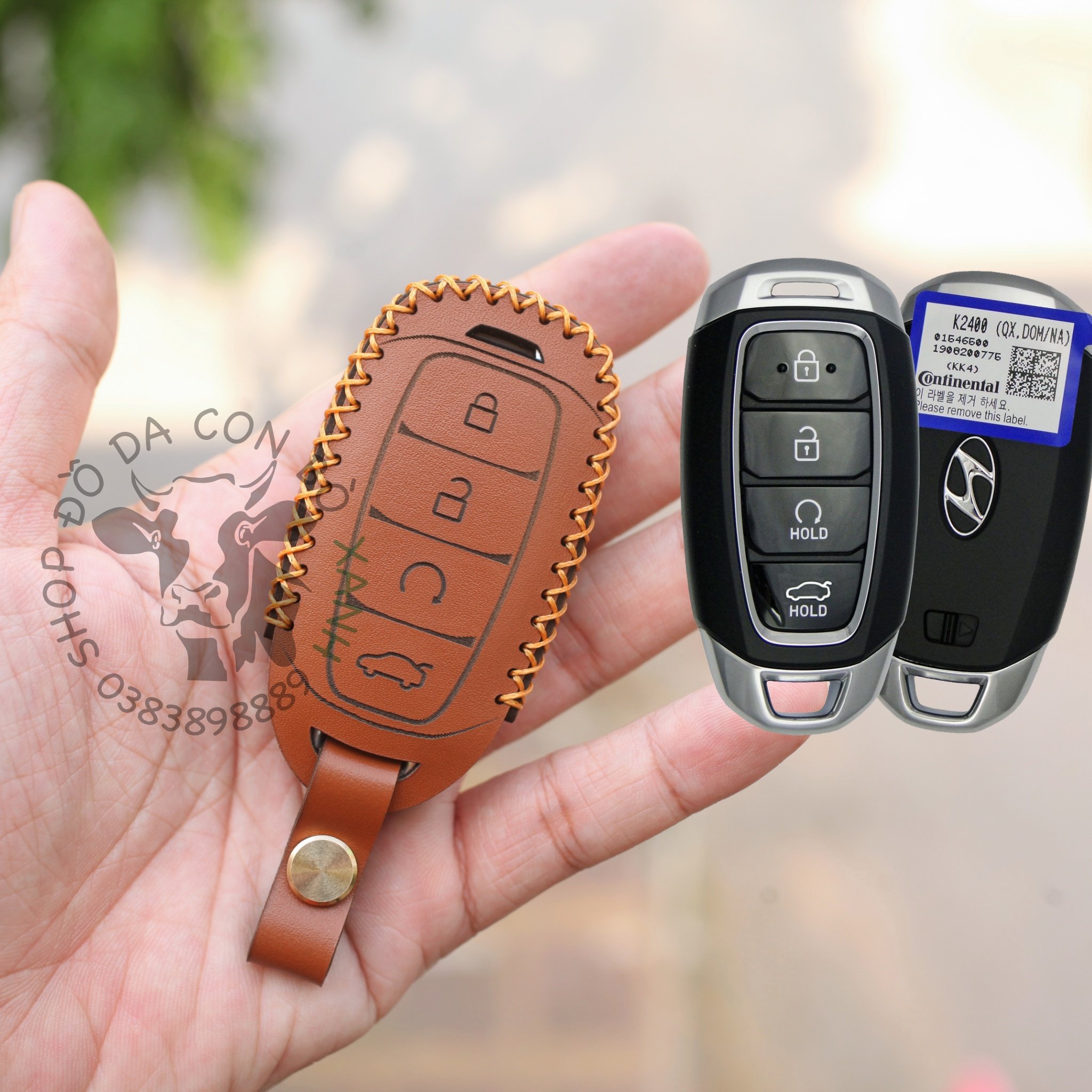 Bao da dành cho chìa khoá Hyundai Accent 2021 4 nút bấm handmade da thật 009