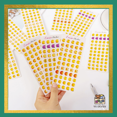 Sticker, hình dán Emoji đầy đủ cảm xúc trang trí set 12 tờ