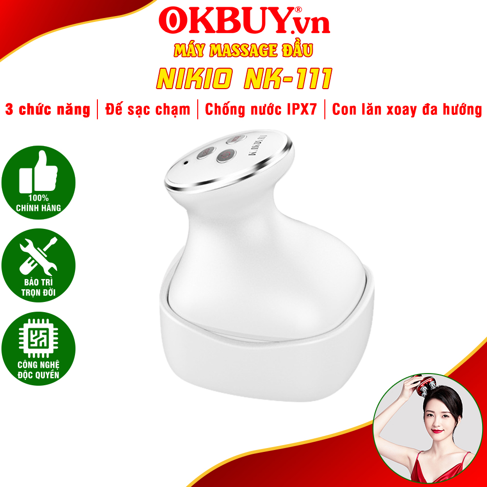 Máy Massage Đầu Kết Hợp Tia Hồng Ngoại, Chống Nước Nikio NK-111 - Rung Và Xoa Bóp Giúp Giảm Đau Nhức Đầu