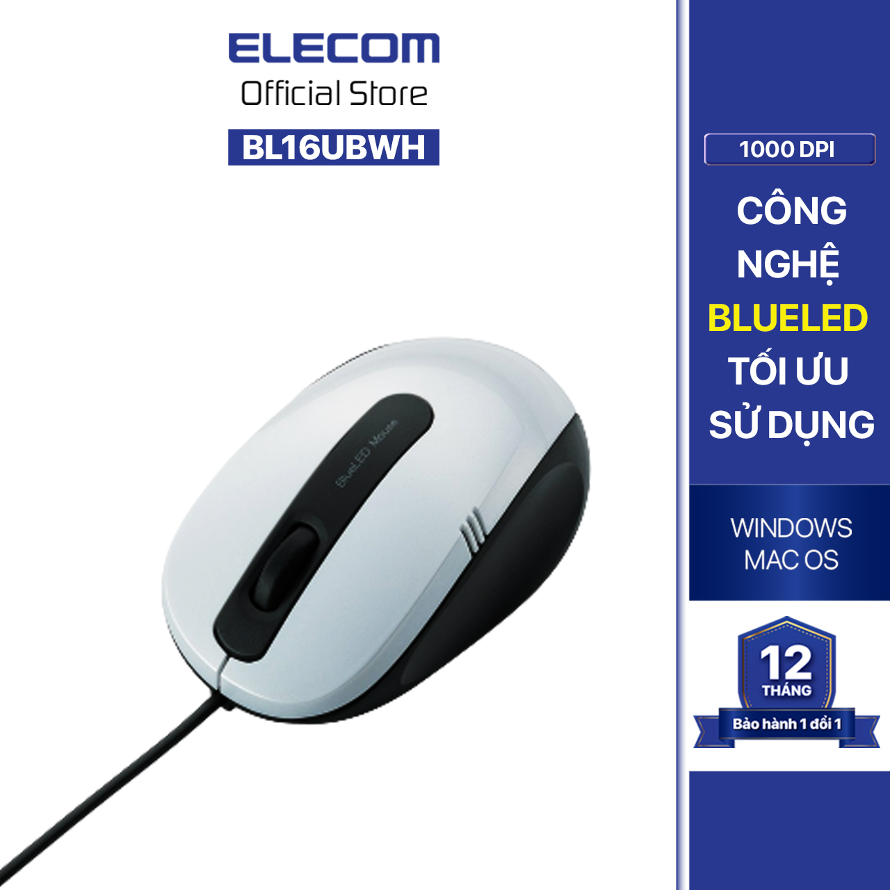 Chuột BlueLED ELECOM M-BL16UBWH - Hàng chính hãng