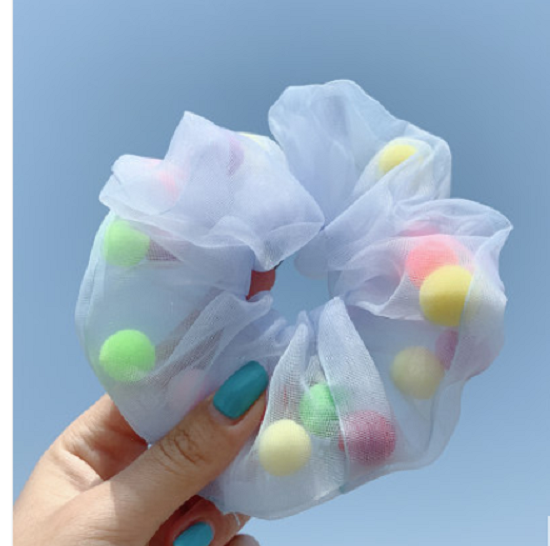 COMBO 5 DÂY CỘT TÓC VOAN CÓ HẠT VẢI POM POM