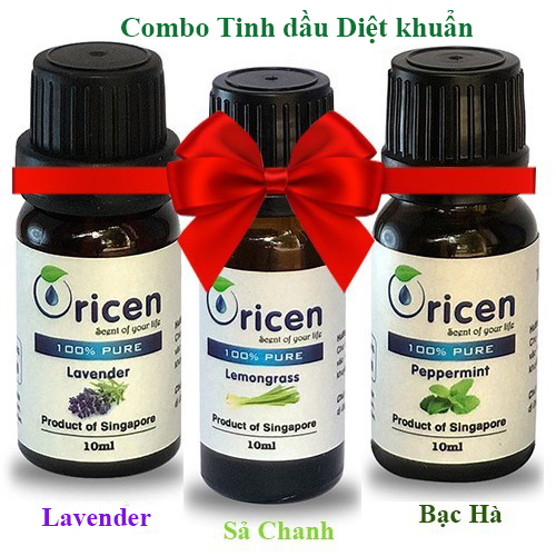 Combo Tinh Dầu Diệt Khuẩn Oricen 3 chai 10ml - Sả chanh + Lavender + Bạc Hà