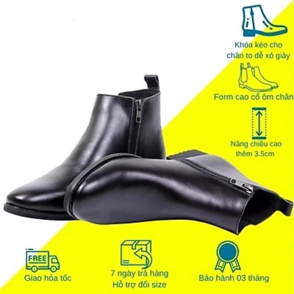 Giày Da Nam Chelsea Boots Classic Da PU, Giày Bốt nam 1 bên kéo khóa, 1 bên phối thun cá tính QB0688