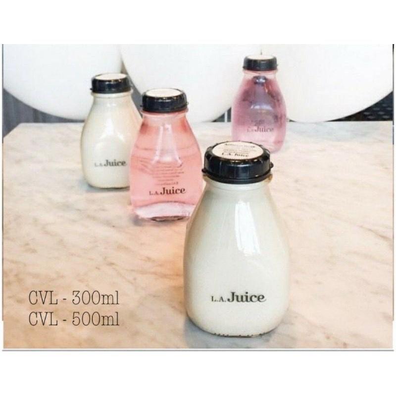 Combo 3 chai thủy tinh vuông lùn nắp nhựa 300ml đựng nước ép trái cây, sữa hạt,detox