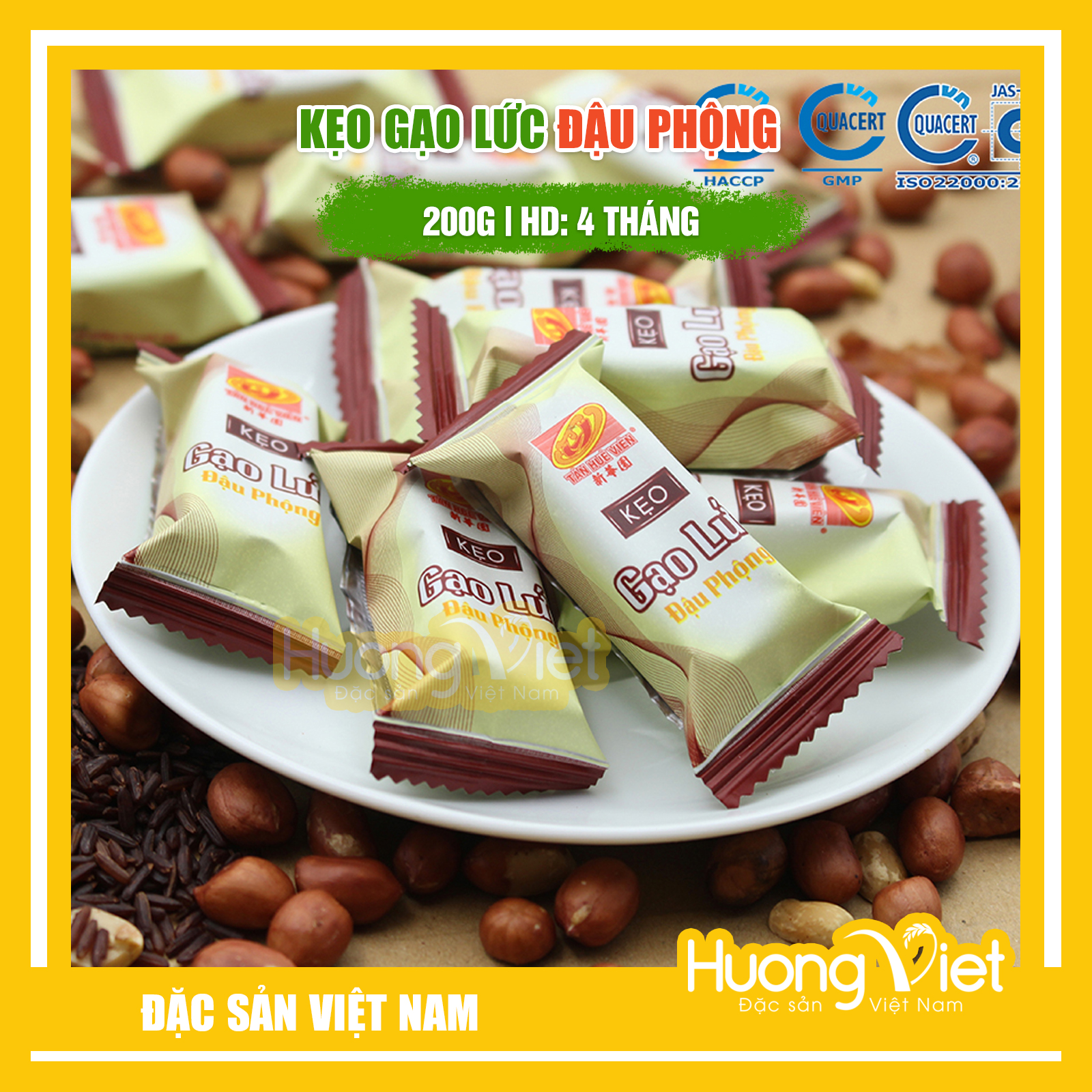 Đặc Sản Sóc Trăng - Kẹo Gạo Lứt Đậu Phộng Tân Huê Viên 200G, Kẹo Gạo Lức Sóc Trăng Giòn Ngon Vị Ngọt Nhẹ Của Gạo Lức, Vị Giòn Của Đậu Phộng