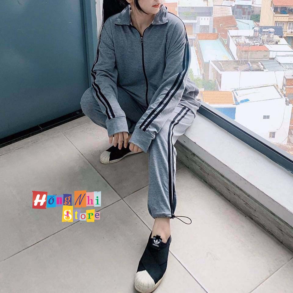 Set Bộ Thể Thao Unisex Áo Khoác Tay Dài Quần Jogger Dài Màu Xám Cao Cấp - MM - M