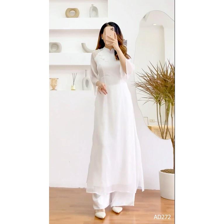 Áo Dài , Áo Cách Tân Tay Loe Nữ Tính Đính Hoa Ngực Thiết Kế Đơn Giản Hot 2022 , Mã A1