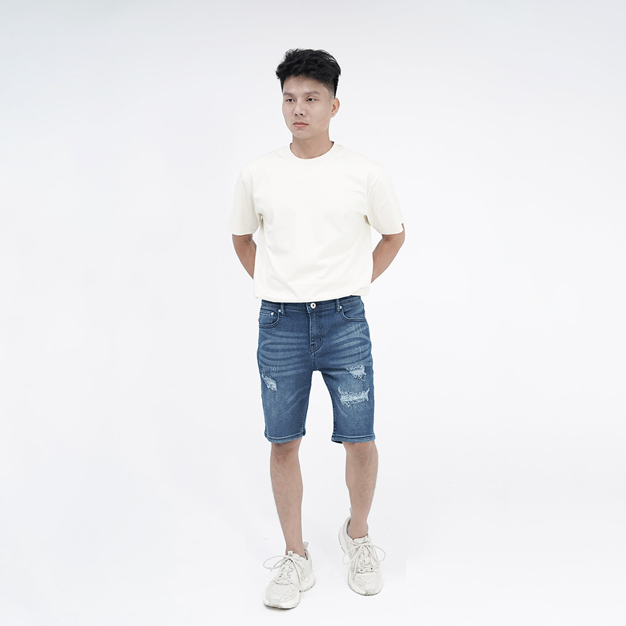 Quần Short Jeans Nam Rách Cao Cấp HUNTER X-RAYS Form Slimfit Thun Màu Xanh  S70