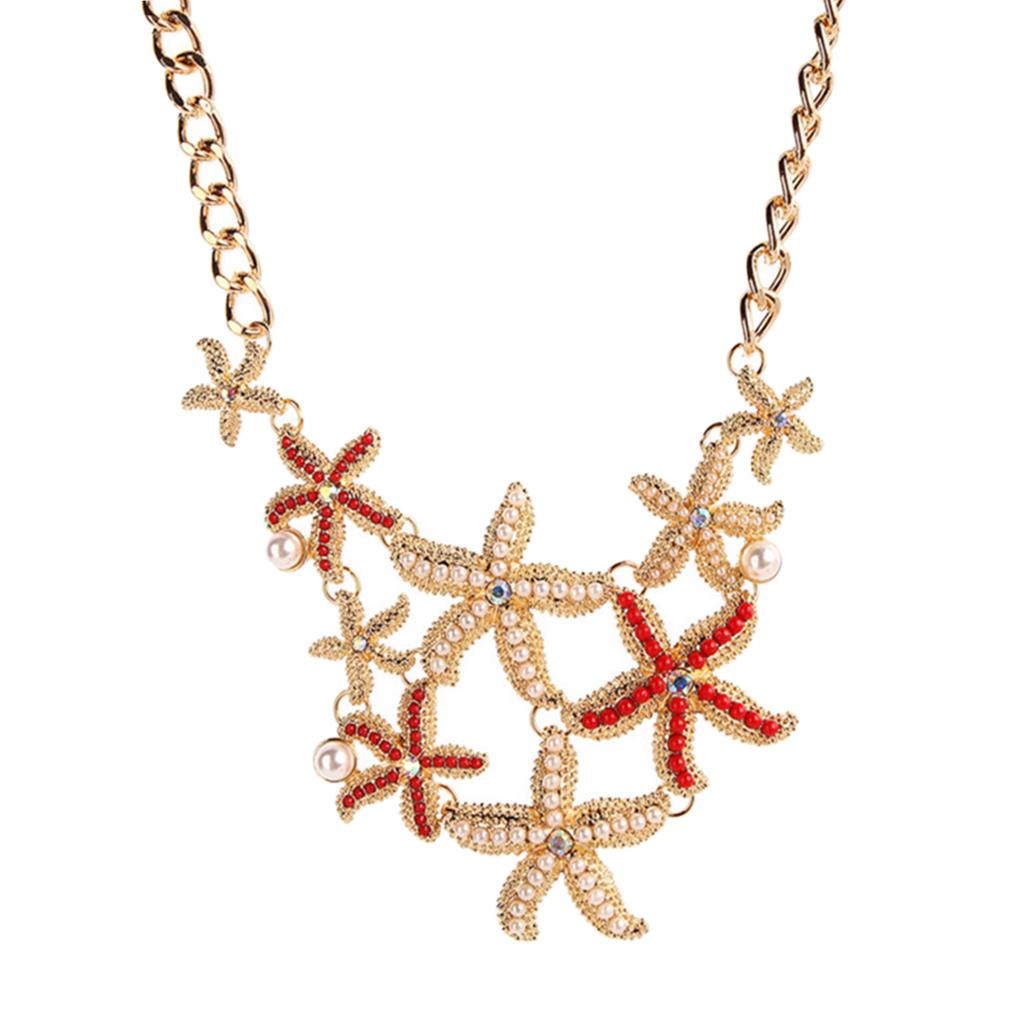 Ocean Style starfish Pendant Necklace Pearl Alloy Tassel Necklace
