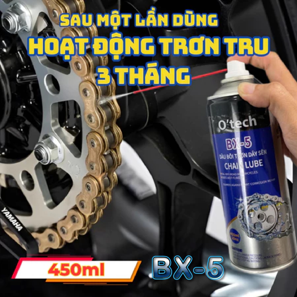 Dưỡng Sên Xe Máy - Bôi Trơn Chi Tiết Cơ Khí - Vệ Sinh Nhông Xích Xe Đạp O'tech BX-5 450ml Chính Hãng