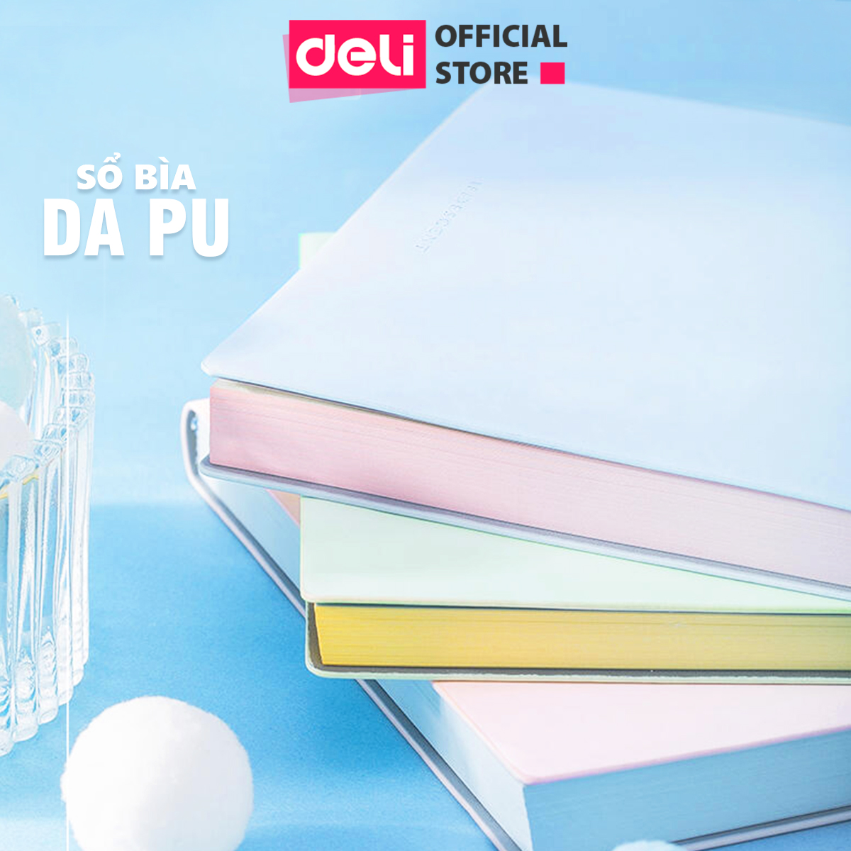 Sổ Bìa Da Khổ A5 Deli - 96 Trang Màu Pastel Hồngxanh Dươngxanh Lá - Sổ Tay Ghi Chép - 22283 - Xanh Dương