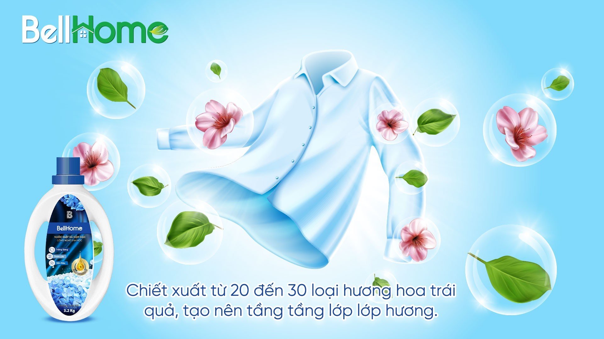 Nước Giặt Xả Công Nghệ Sinh Học Bell Home Hương Tinh Tế 3,2KG
