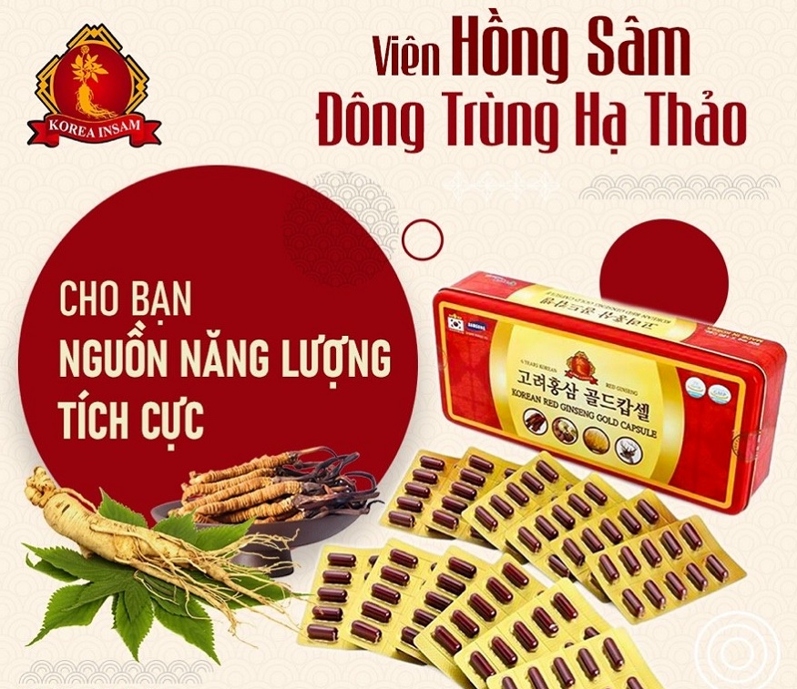 Viên Hồng Sâm Korea Red Ginseng Gold Capsule Đông Trùng Hạ Thảo kết hợp Nấm Linh Chi và Nhung Hươu date 2025 tăng cường sức khỏe,giảm mệt mỏi,tăng cường sinh lực.(hộp 120v). Tặng kèm 1 hộp kẹo Sâm mềm Hàn Quốc 200g