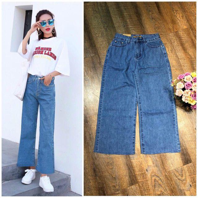 Quần jean ống rộng tua lai xinh xắn