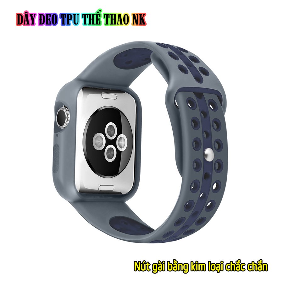 Dây Đeo liền ốp dành cho Apple Watch size 38/40/42/44mm TPU thể thao viền màu  - Xám xanh (tặng dán KCL theo size)