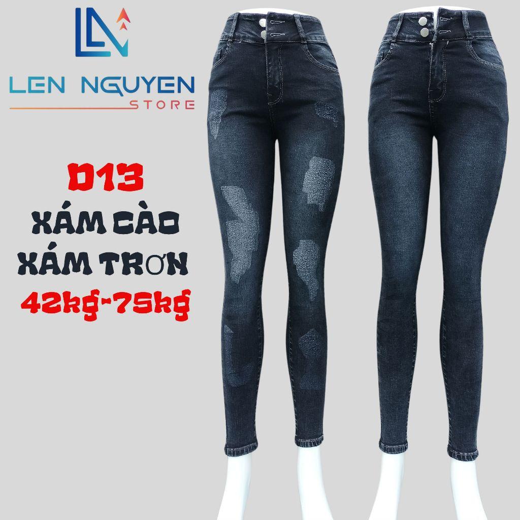 D13_Quần jean nữ, dài, lưng cao, quần bò nữ dáng ôm, quần rin nữ có big size, cho 42kg đến 75kg,LEN NGUYEN STORE - Xám Trơn