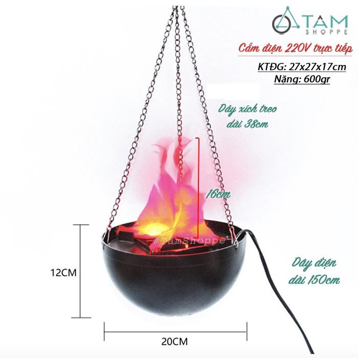 Đèn Led ngọn lửa giả 3D dây xích treo ĐK20cm