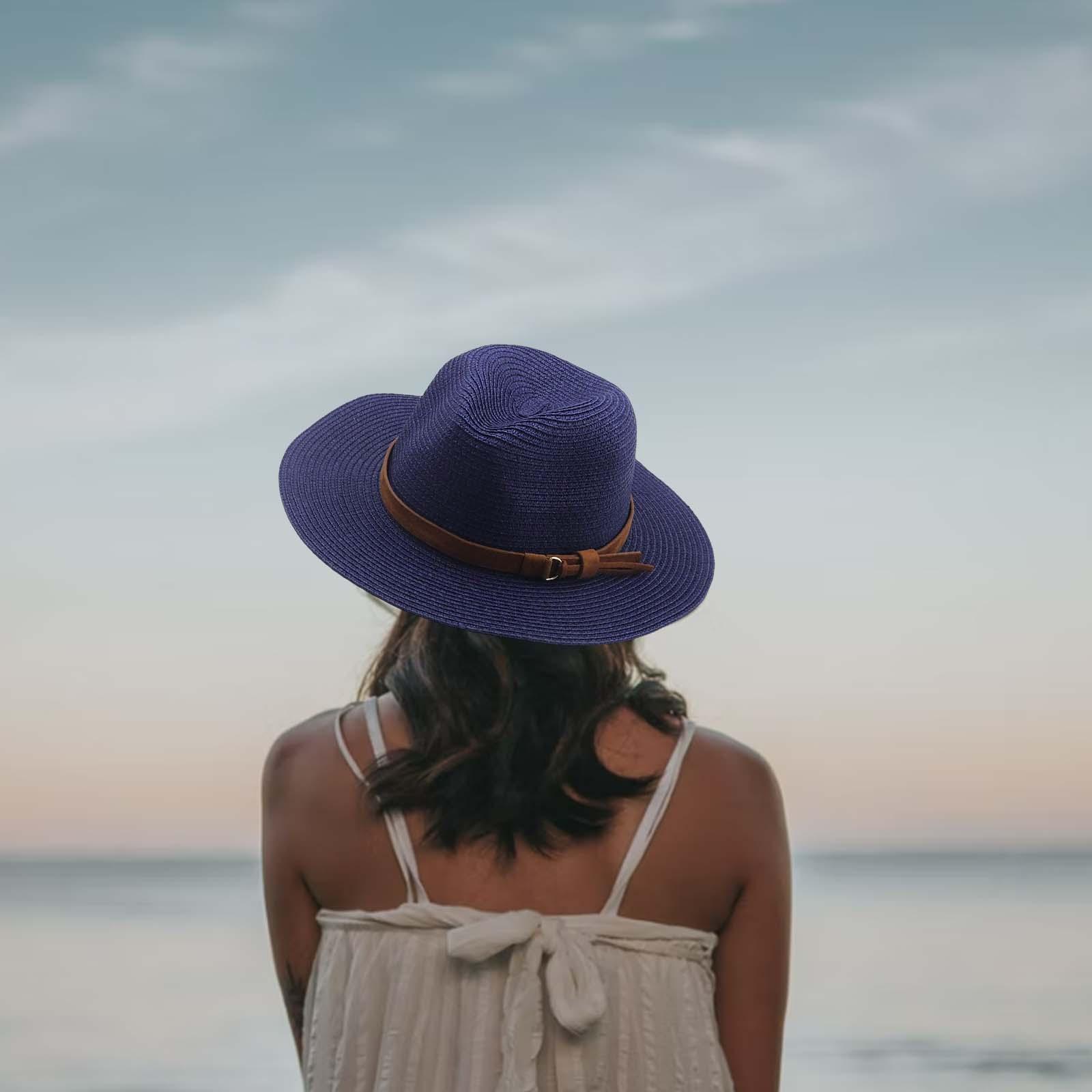Women Men Straw Hats Panama Sunhats Beach Sun Visor UV Protective Bohemia Wide Brim Sun Hat for Travel Vacation Summer Hiking