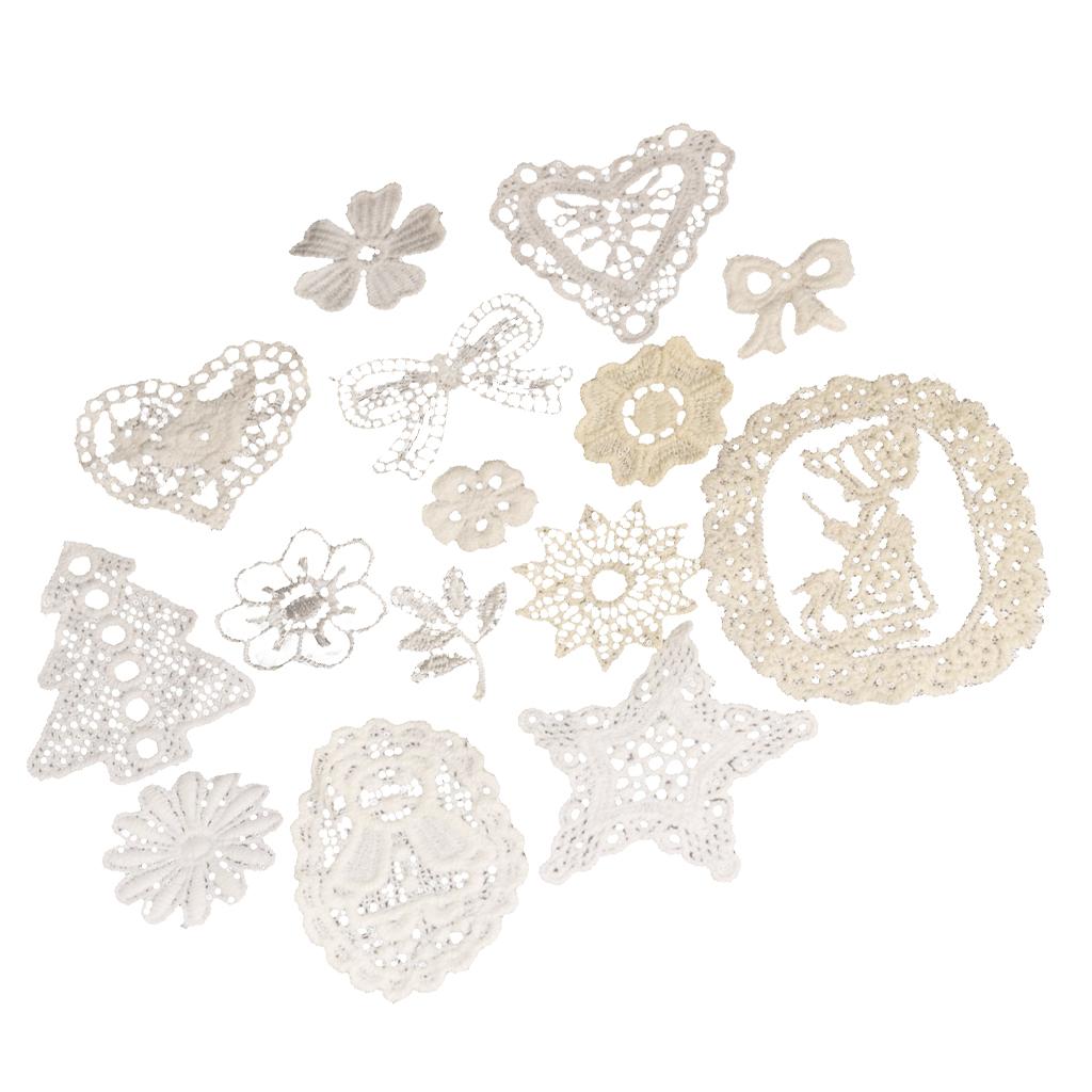 Bộ 15 Miếng Các Loại Trắng Ren Thêu Miếng Dán May Táo Viền Thủ Công DIY