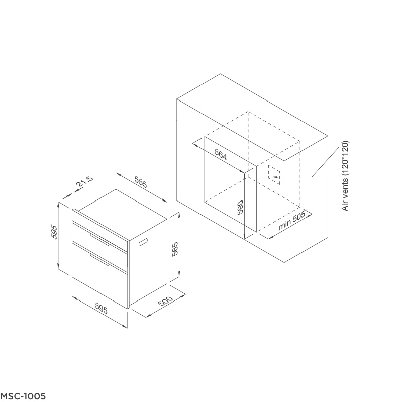 Máy sấy chén dĩa âm tủ Malloca MSC-1005 - Tặng Bộ giá để dĩa MNA-0033 + Dụng cụ xay tiêu MMPM-657A - Hàng chính hãng