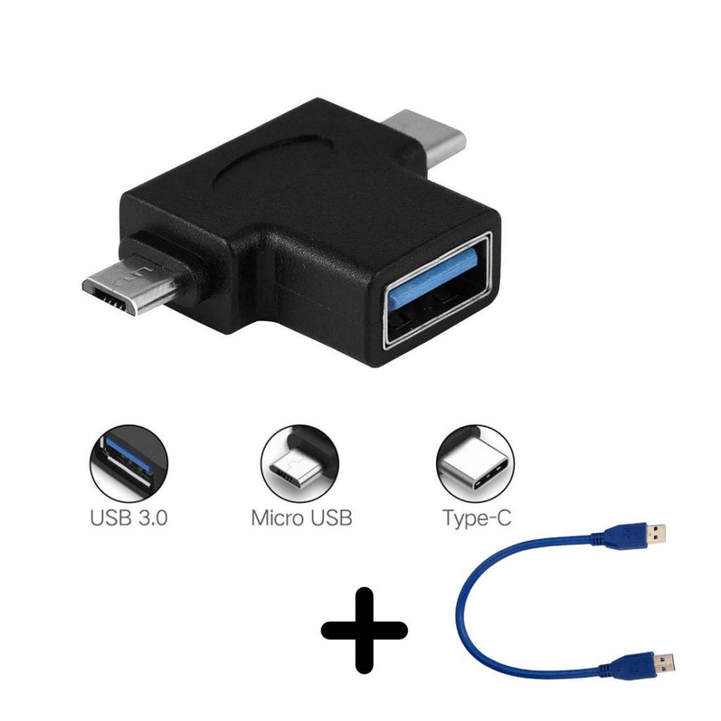 Multi-Port USB-C Micro USB To USB Converter with USB Male Extension Cable