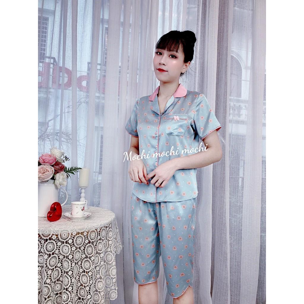 Bộ mặc nhà,bộ pijama nữ lụa Hàn hàng thiết kế cao cấp tay cộc quần lửng đủ size A47