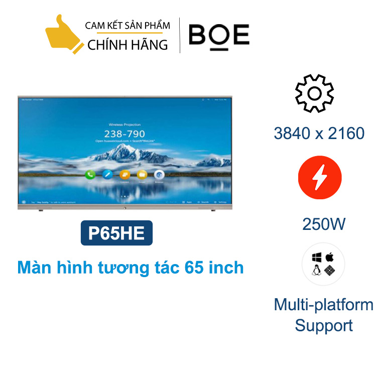 Màn hình tương tác cao cấp 65 inch BOE P65HE, độ phân giải 3840 x 2160, công suất tối đa 250W - Hàng chính hãng