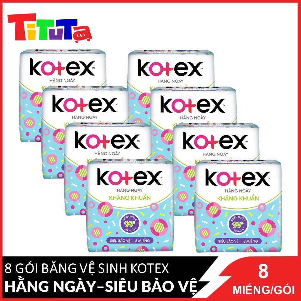 Combo 8 Băng Vệ Sinh Kháng Khuẩn Hàng Ngày Kotex Siêu Bảo Vệ 8 miếng