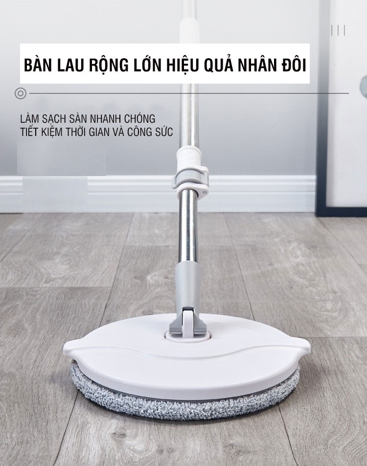 Bộ chổi lau nhà thông minh MoP-K8 xoay tròn 360 độ nhựa PP, Cán inox dài 134cm, miếng lau 25cm Microfiber