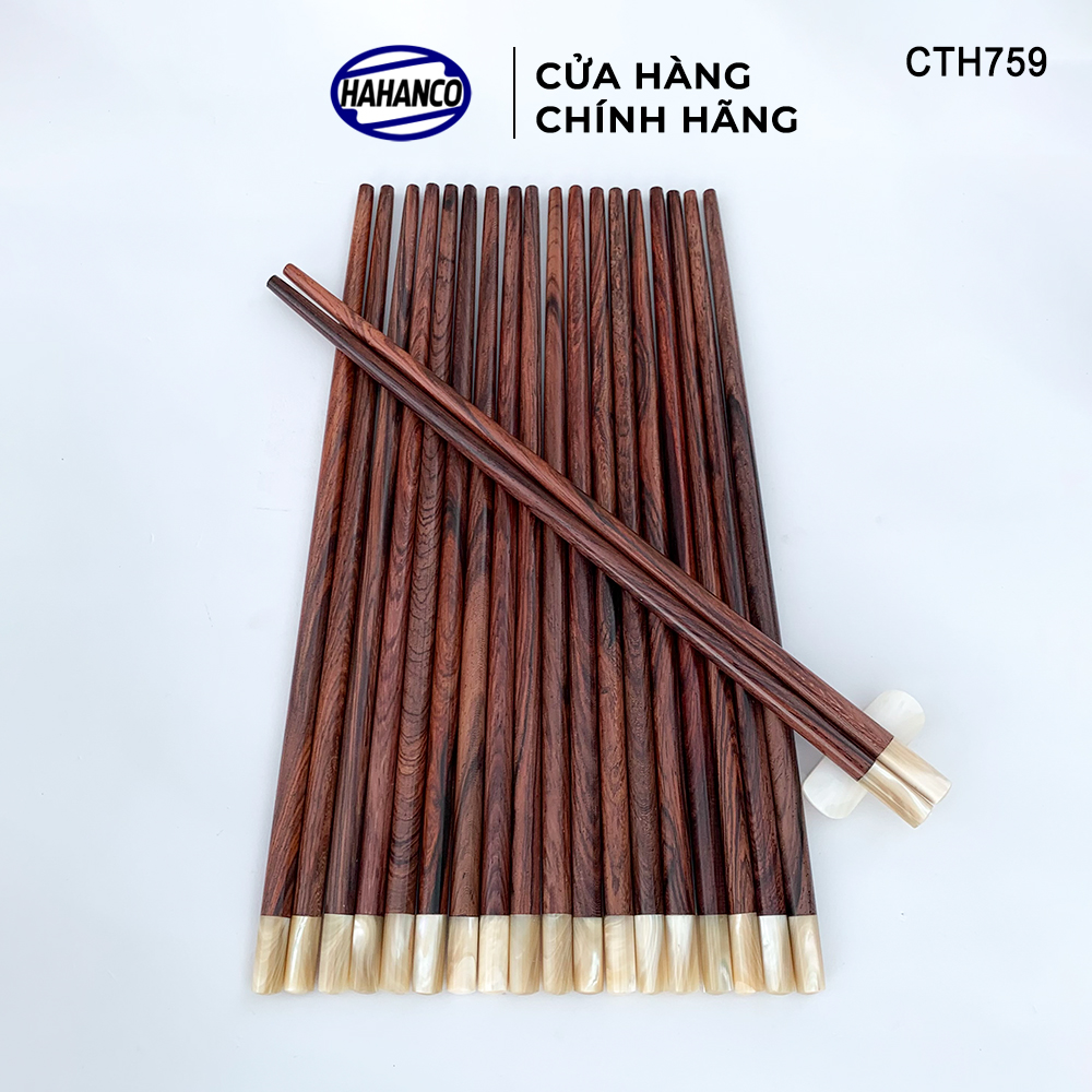 Đũa gỗ Cẩm Lai đầu 2cm ốc xà cừ New Zealand siêu sạch - CTH759 (10 đôi/hộp) Kháng khuẩn, chống nấm mốc - Sang trọng trên bàn ăn, dùng làm quà biếu hoặc tặng