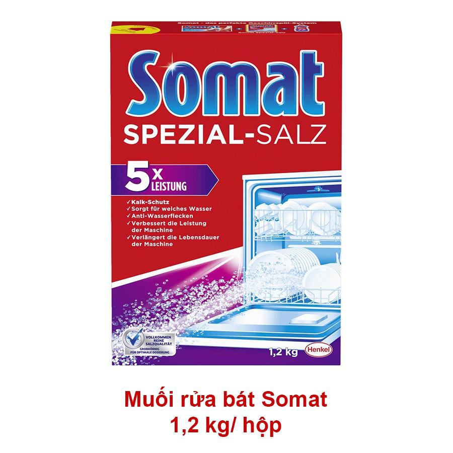 Combo Muối Rửa Bát Somat 1,2kg Và Chai Nước Làm Bóng Somat 750ml Hàng Đức