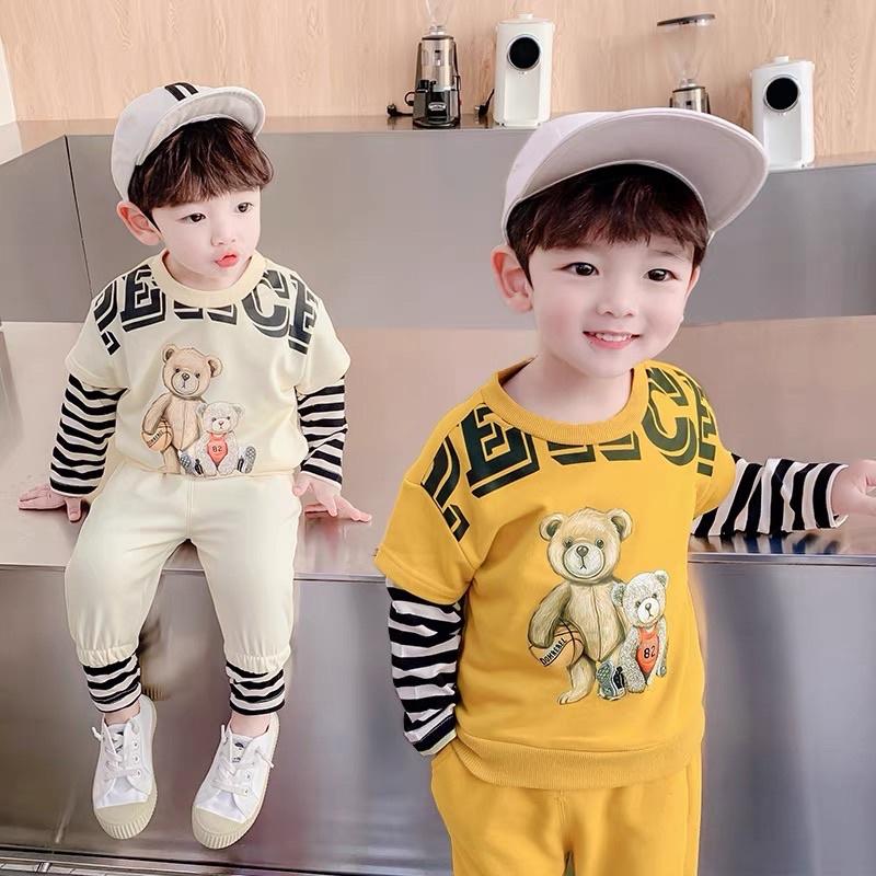 Bộ dài tay cho bé trai bé gái bộ cho bé trai 8-18kg Củ khoai tây shop chất mềm mịn in hình gấu siêu đáng yêu