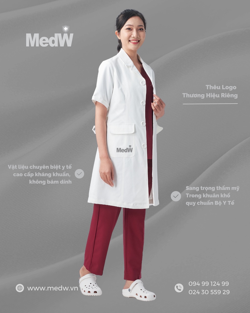 MedW Ceres Lab Coat (Nữ Tay Ngắn) Áo Blouses Bác Sĩ  Trang Phục Y Tế Bác Sĩ, Điều Dưỡng Thiết Kế Pháp Cách Tân Trang Trọng Thẩm Mỹ, Vật Liệu Y Tế Cotton Nhật Nhập Khẩu Chuyên Biệt Không Bám Dính, Xếp Ly Giữ Dáng