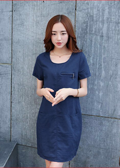 Đầm Jean Nữ Dây Kéo Ngang Phối Túi Thời Trang