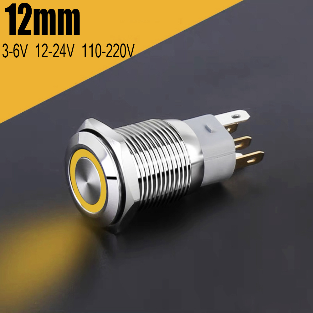 Nút nhấn công tắc tự khóa 12mm (3-6V, 12-24V, 110-220V) Vỏ INOX chống thấm nước