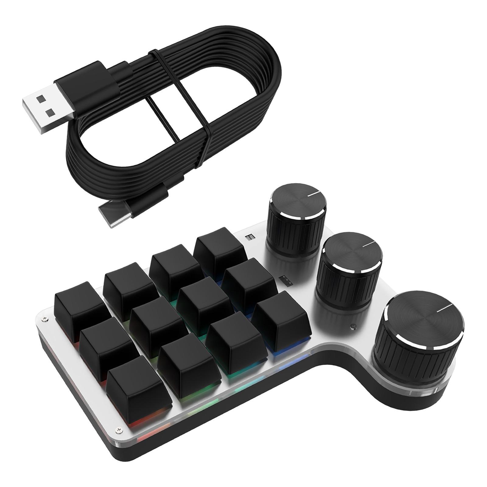 Portable Digital Keyboard Wireless 9 Keys 3 Knob Number Pad RGB for PC