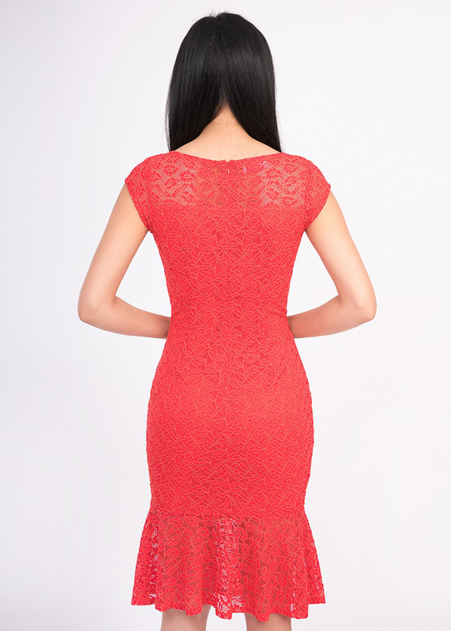 Đầm Ren Đuôi Cá Tay Ngắn Màu Đỏ Zerasy Fashion - 2018022 - Size